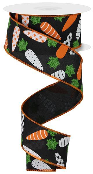 RGE113002    1.5" x 10yd Patterned Carrots On Pg Fabric   Black/Multi