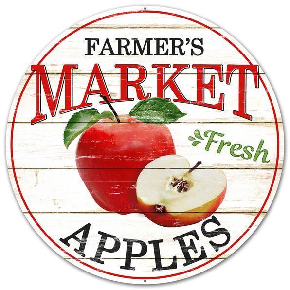 MD0335   12"Dia Farmer's Market Fresh Apples Sign   Black/Red