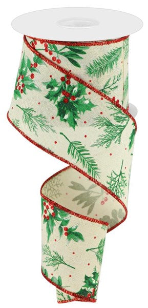 RGC172838 2.5"X10yd Winter Foliage Cream/Green/Red