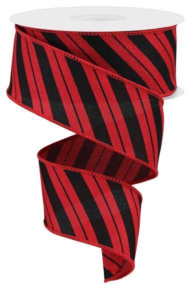 RGE154024   1.5" x 10yd Diagonal Line/Faux Ryl   Red/Black