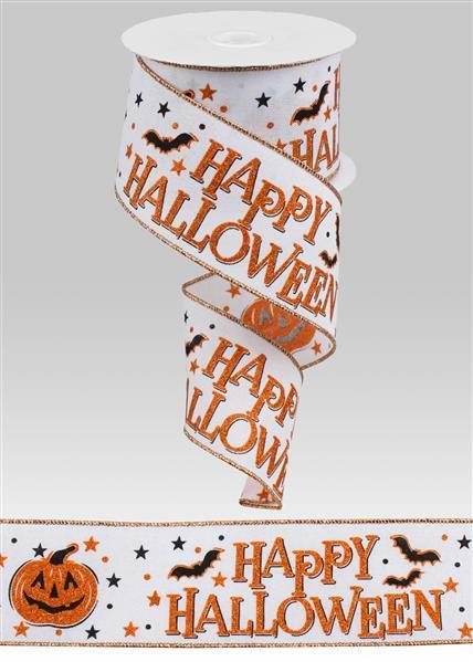 RGA117927  2.5" x 10yd Happy Halloween On Royal    White/Orange/Black