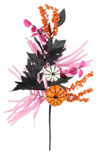 HH751522  26"L Pumpkin/Berry/Leaf Spray Orange/Black/Pink/White