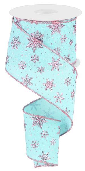 RGC1875H1    2.5" x 10yd Glitter Snowflakes   Ice Blue/Pink