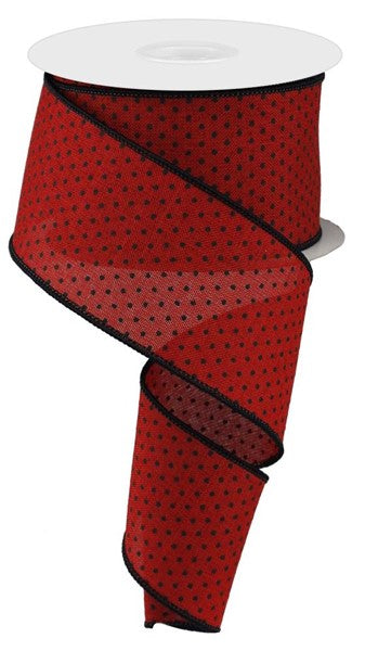 RG01686MA 2.5"X10yd Red Raised Swiss Dots on Royal Red/Black