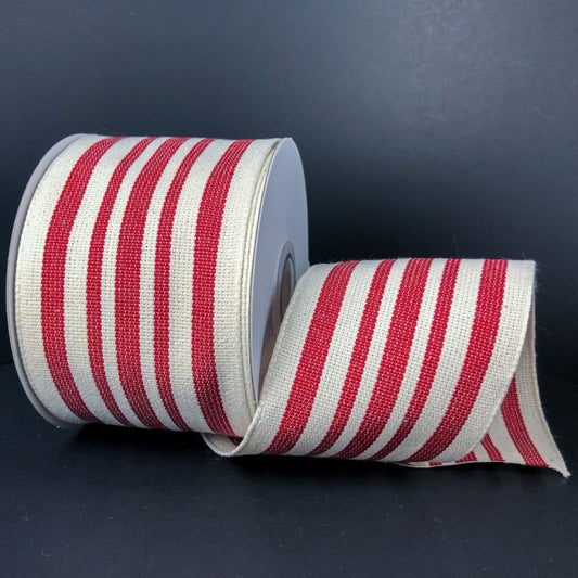 RJ17109-12    1.5" X 10YD Wired Woven French Stripes    Red/White