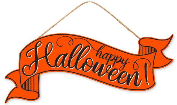 AP8869  15"L x 6.25"H Glitter Halloween Banner   Orange/Black/White