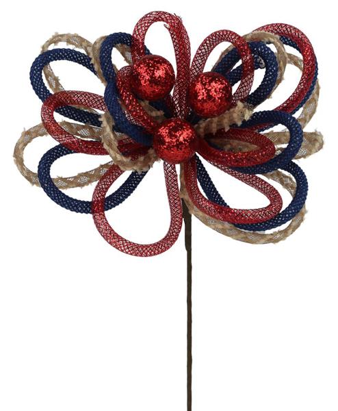 HJ9024   12"L Glitter Ball Tubing Pick   Red/Natural/Navy