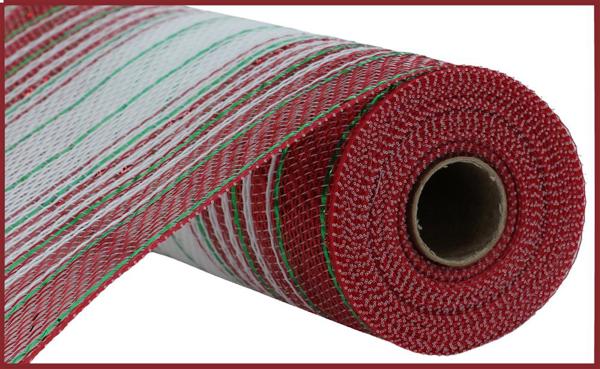 RY8701C1  10.25" x 10yd Metallic/Faux Jute Ombre Red/White/Emerald