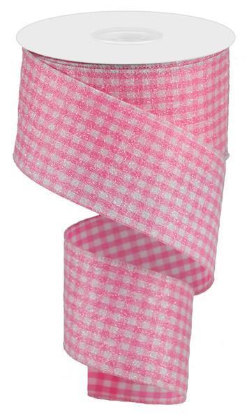 RGA179722     2.5" x 10yd Glitter On Woven Gingham Check    Pink/White