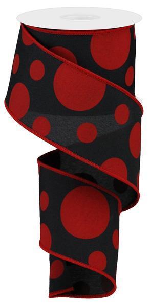 RGA194102   2.5" x 10yd Giant Three Size Dot/Pg Fabric   Black/Red