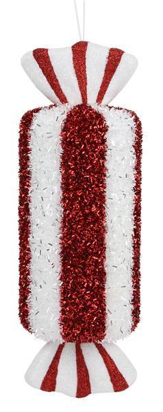 XJ448637    11"Lx4"Dia Striped Candy Ornament   Red/White