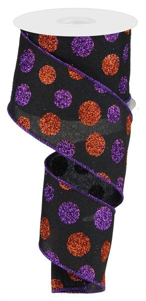 RG0170702  2.5" x 10yd Multi Size Glitter Dots/Royal Black/Purple/Orange