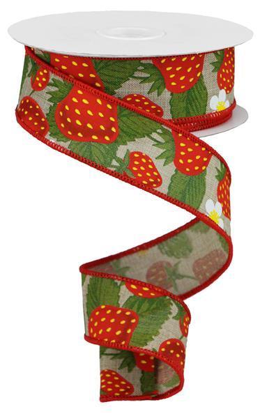 RGA118318  1.5" x 10yd Strawberries On Royal     Nat/Yellow/Red/Green