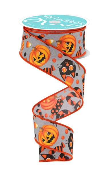 RGF130810  1.5" x 10yd Pumpkin/Cat/Candy Cool Grey/Multi