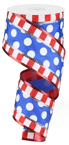 RG8781J7  2.5" x 10yd 3-In-1 Polka Dot W/Stripes Red/White/Blue