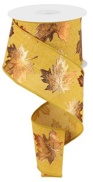 RGC1834F4    2.5" x 10yd Foil Maple Leaf On Royal     Mustard