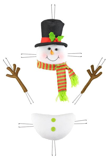 XC6136   4Pc 18"H Snowman Decor Kit    Wht/Blk/Red/Lime/Brwn