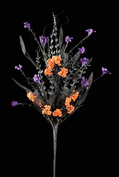 FH807175  24"Oal Paper Flower/Eva Leaf/Beads Spray Black/Purple/Orange