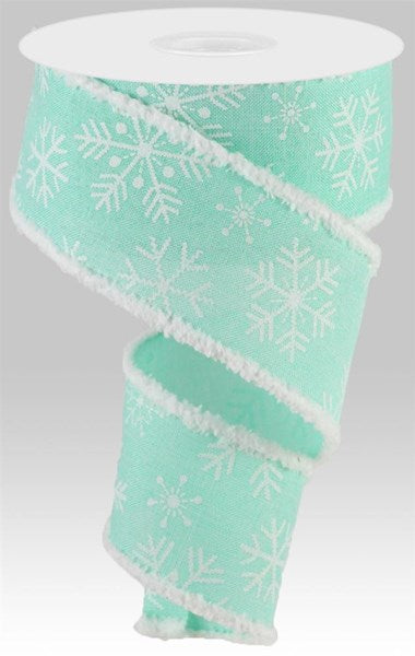 RGA8232AN  2.5" x 10yd Snowflakes W/Drift Mint Green/White