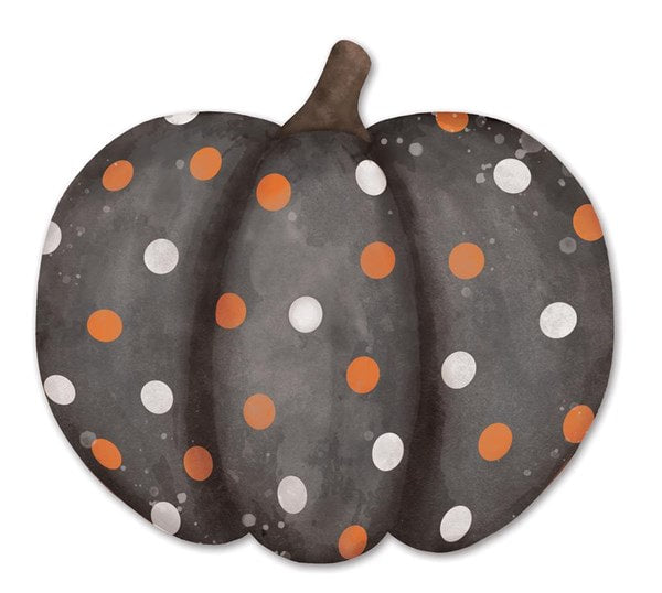 MD076438 12"L Black/White Metal/Embd Polka Dot Pumpkin Black/Orange/White