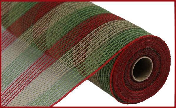 RY8321D3     10.25"X10yd Faux Jute/Pp Small Stripe   Moss/Red/Natural