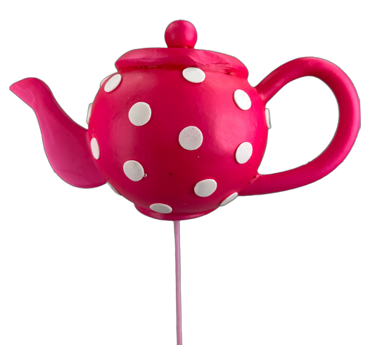 63412BT   H18    Polkadot Tea Pot Pick    Pink/White