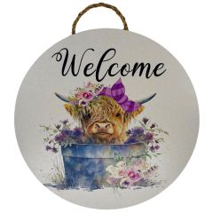 CUS2092    18" Round Cow Floral Bucket  Purple