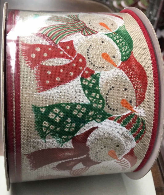 RX4177E3  2.5"x10yds Snowmen w/Scarves Tan/White/RedGreen