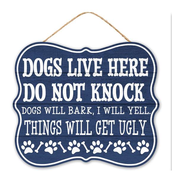 AP7224    10.5"Lx9"H Dogs Live Here Sign    Navy/White