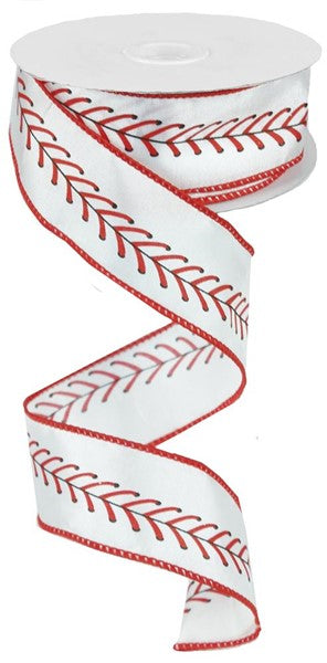 RG1798    1.5" x 10yd Baseball Stitching   Light Cream/Black/Red