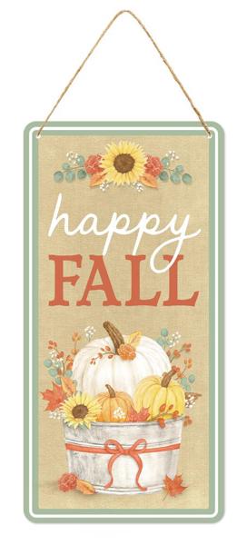 MD1261   12"H x 6"L Happy Fall Sign    Natural/Sage/Terracotta