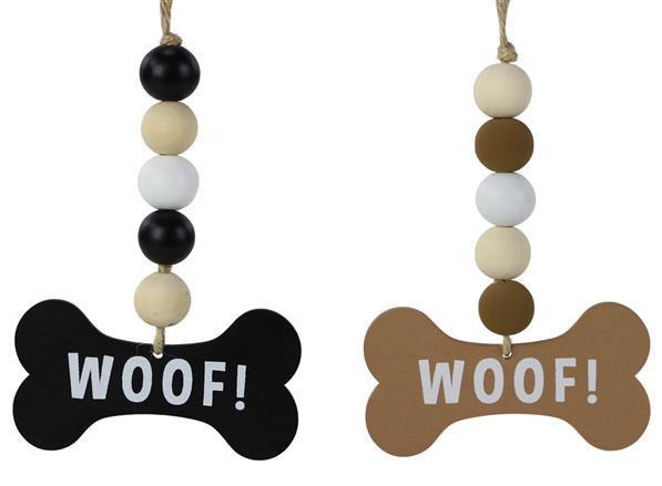 MS173699   5"L Wood Bead Dog Bone Ornament   Color: Tan/Black/Natural/White