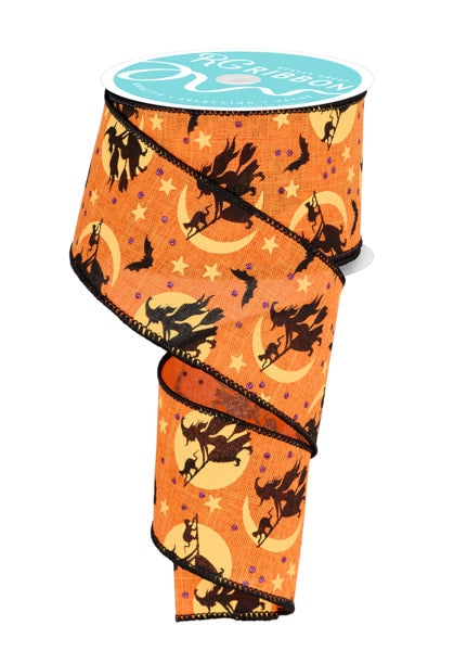 RGF136420  2.5" x 10yd Witch Flying By Moon Orange/Multi