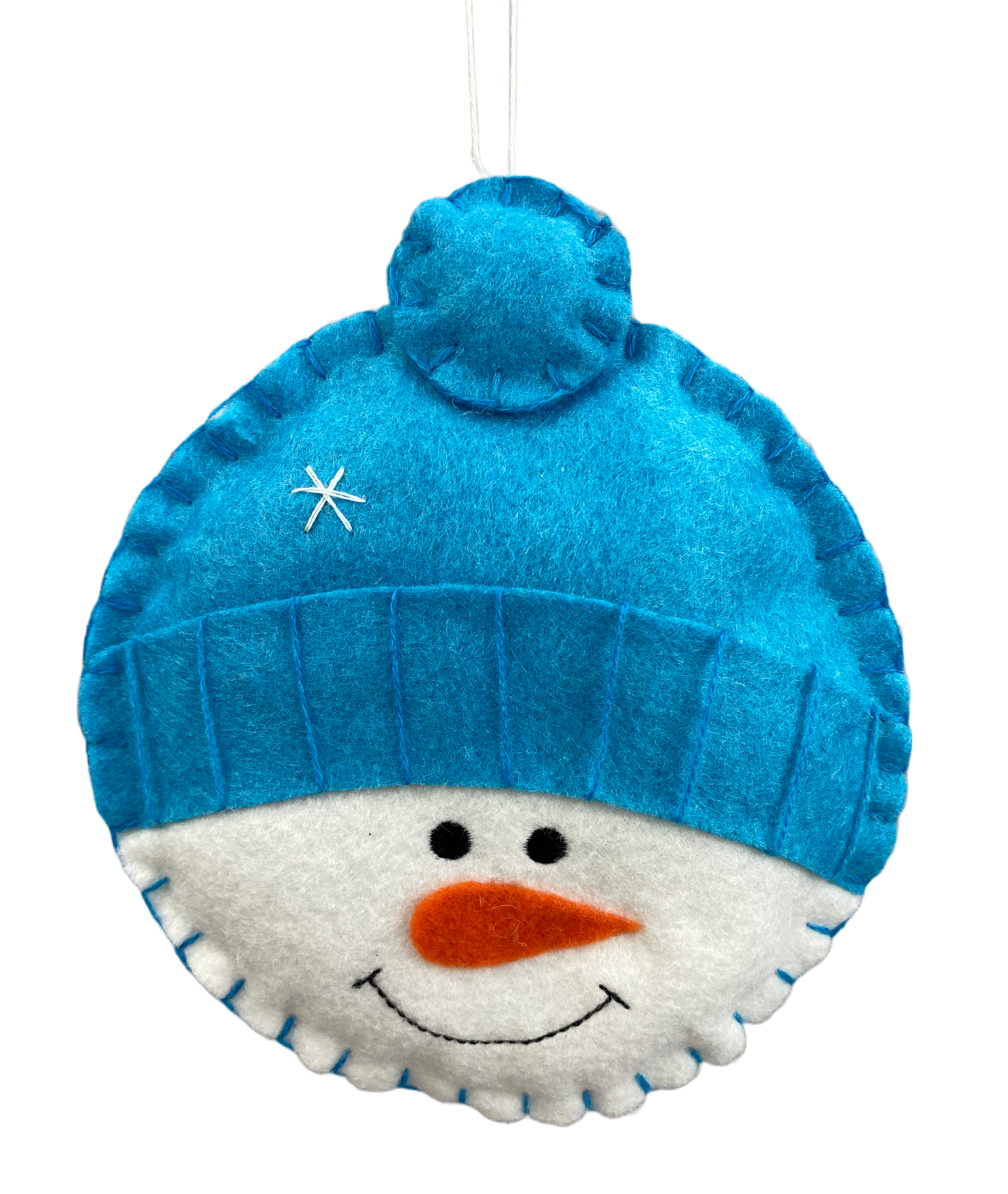 85707BL    6"Dia   Plush Snowman Head Ornament   Blue