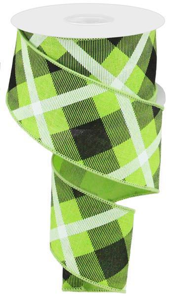 RG01683E9    2.5" X 10Yd Printed Plaid On Royal    Lime/Black/White