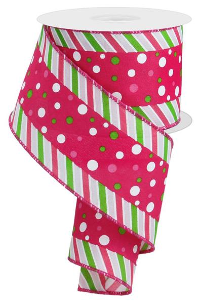 RGE107822  2.5" x 10yd Multi Polka Dot/Multi Stripe Pink/White/Spring Green