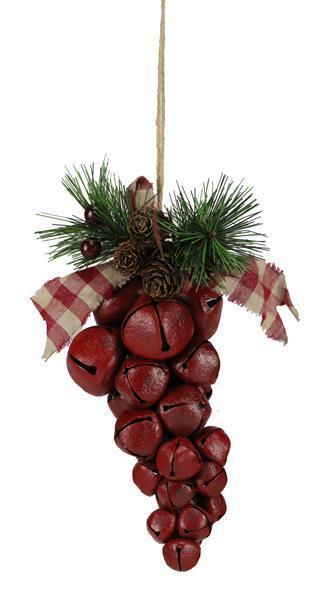 XY911250   7.5"L Hanging Jingle Bell Cluster   Antique Red