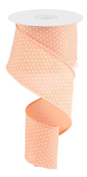 RG01652ET      2.5" X 10Yd Raised Swiss Dots On Royal     Peach/White