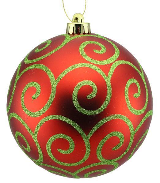 XY8843FW   150Mm Glitter Scroll Swirl Ball    Matte Red/Lime Green