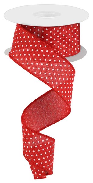 RG0165124   1.5" x 10yd Raised Swiss Dots On Royal   Red/White