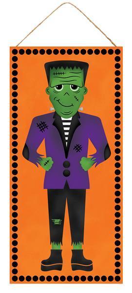 AP7007   12.5"H x 6"L Frankenstein Sign    Orange/Purple/Black/Green