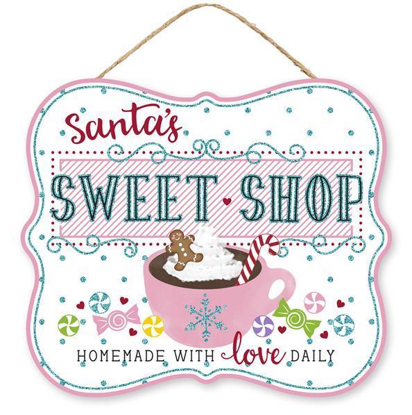 AP8855    10.5"L x 9"H Santa's Sweet Shop Glitter    White/Pink/Turq/Red