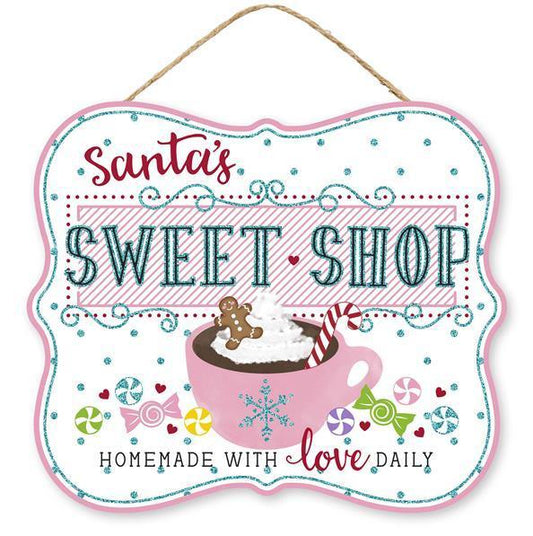 AP8855    10.5"L x 9"H Santa's Sweet Shop Glitter    White/Pink/Turq/Red