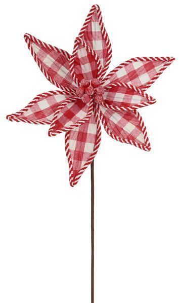 XS389530   21"L Check Poinsettia Stem    Red/White