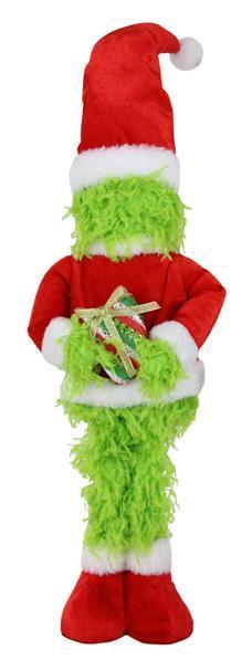 XC6285     23"H Furry Standing Elf W/Gift   Lime Green/Red/White