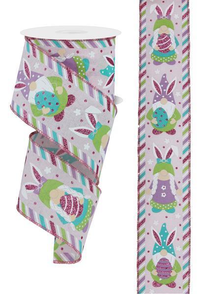 RGE114915   2.5" x 10yd Easter Gnomes On Royal    Pwdr Pink/Spring Multi