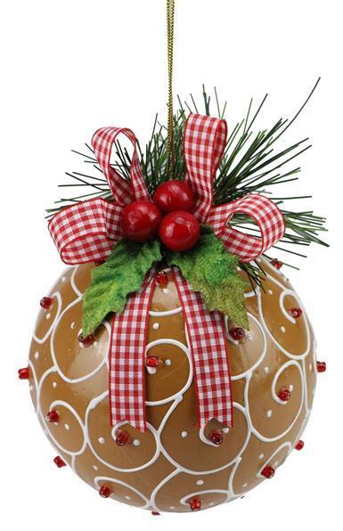 XY9049   4"Dia Swirl Ball Ornament   Brown/Red/Green