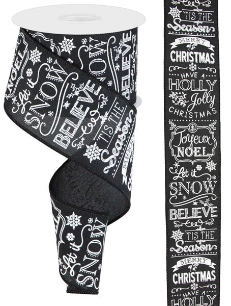 RG01191L6 2.5"X10yd Christmas Sayings Black/White