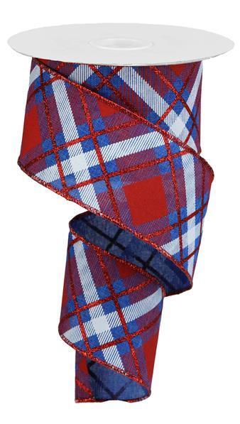 RGA120225     2.5" X 10Yd Glitter Plaid On Royal      Royal Blue/Red/White