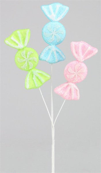 XP1013E9 16"L Glitter/Styro Candy Pick X3 Blue/Lime/Pink